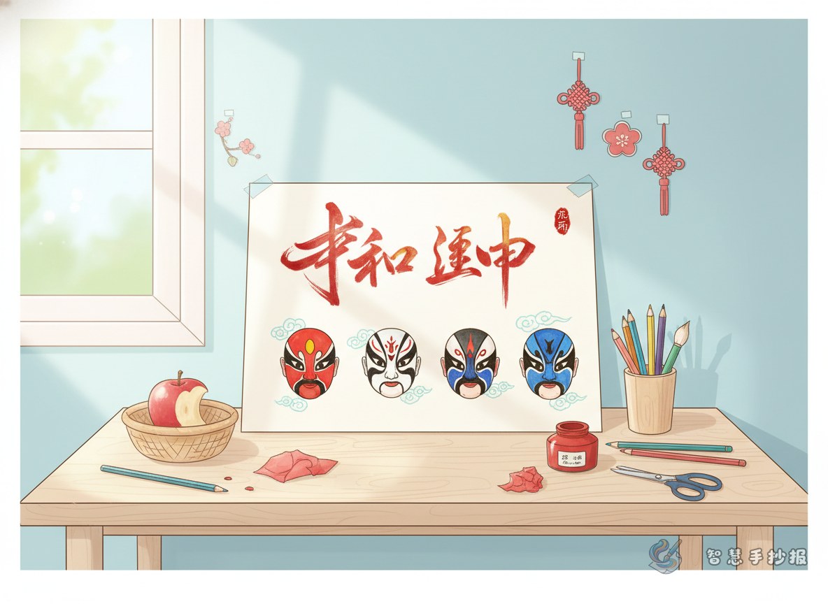 京剧脸谱手抄报怎么做更有传统韵味 - 智慧手抄报专题封面图