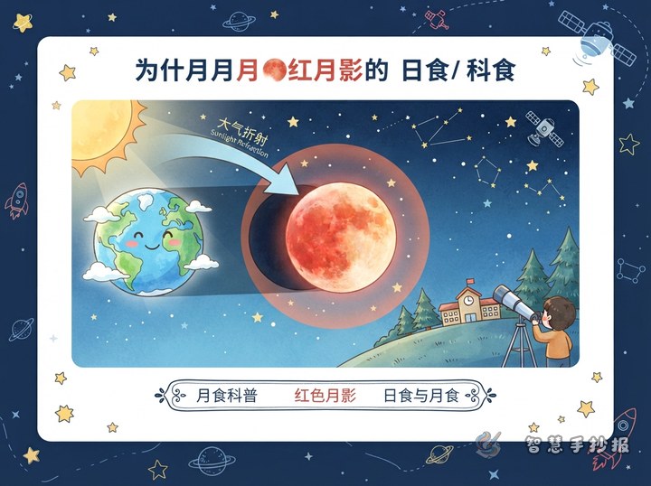 月食时月亮为什么会变红？手抄报怎样设计红色月影主题 - 相关内容封面