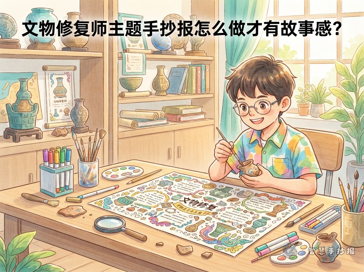 文物修复师主题手抄报怎么做才有故事感？ - 智慧手抄报专题封面图