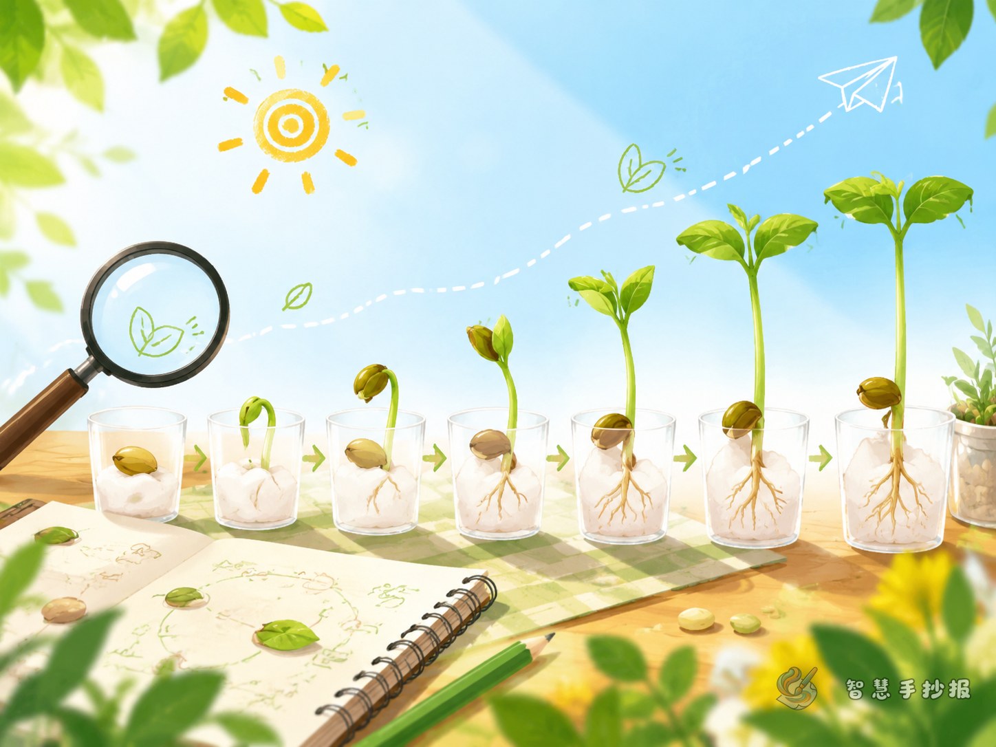 How can I design a bean sprout observation handwritten newspaper with a clear sense of daily progress? - Poster topic cover image