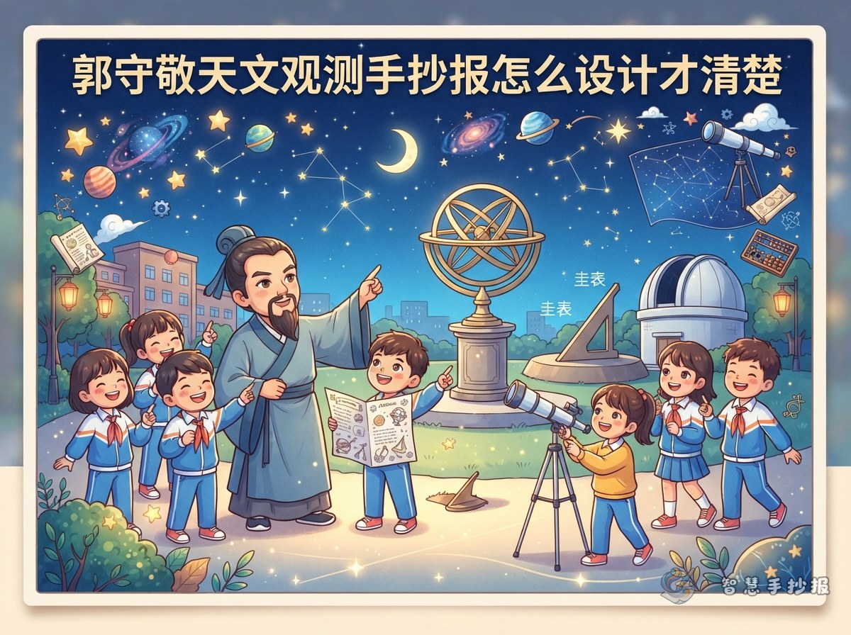 郭守敬天文观测手抄报怎么设计才清楚 - 智慧手抄报专题封面图