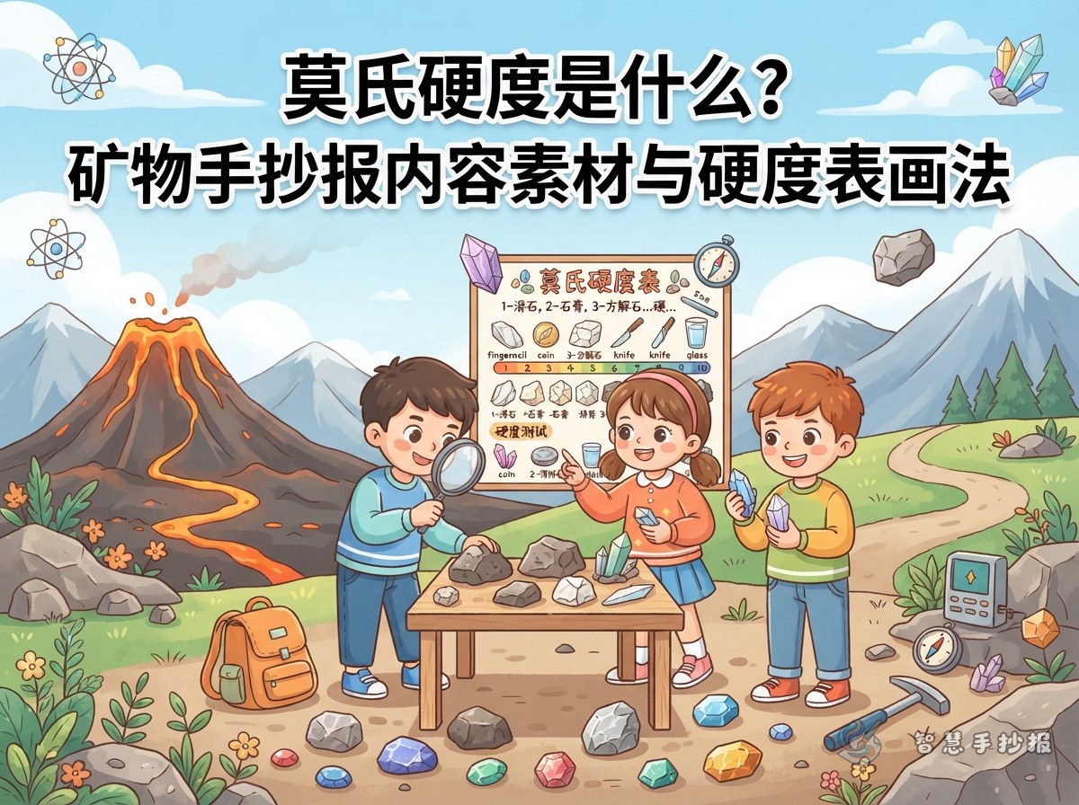 莫氏硬度是什么？矿物手抄报内容素材与硬度表画法 - 智慧手抄报专题封面图