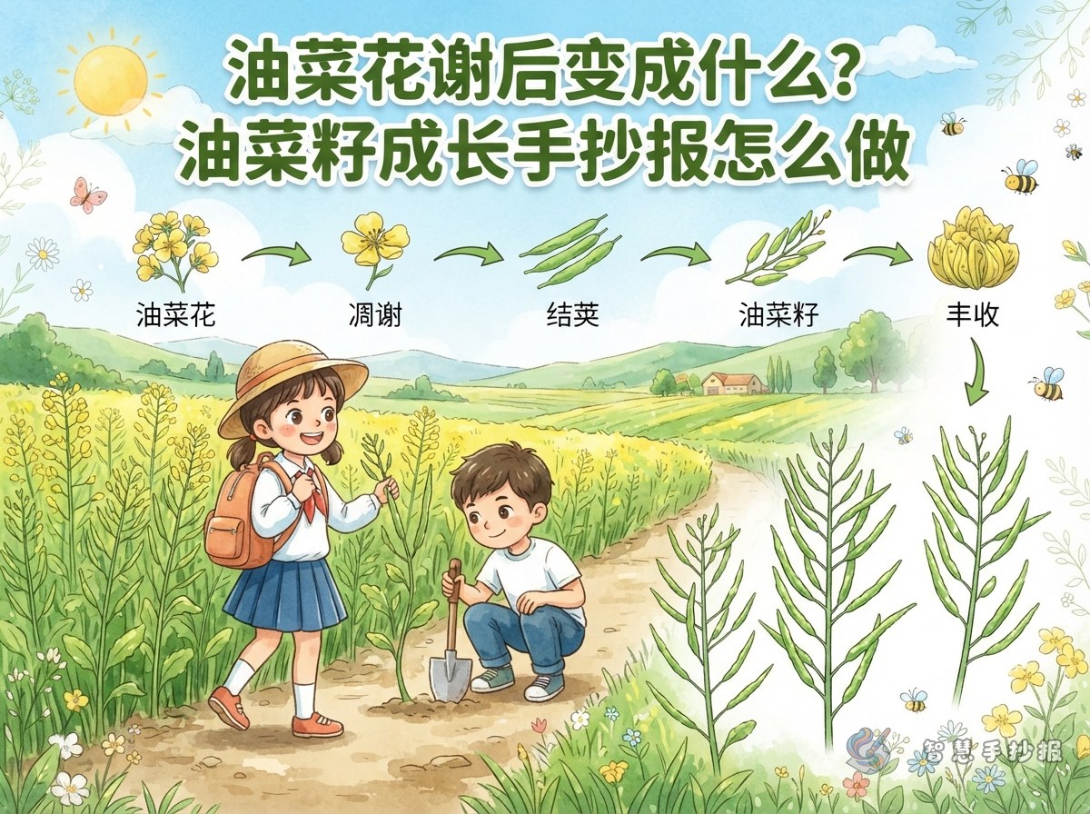 油菜花谢后变成什么？油菜籽成长手抄报怎么做 - 智慧手抄报专题封面图