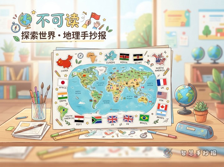 怎样用五大洲国旗和世界地图做一张国家地理手抄报？ - 相关内容封面