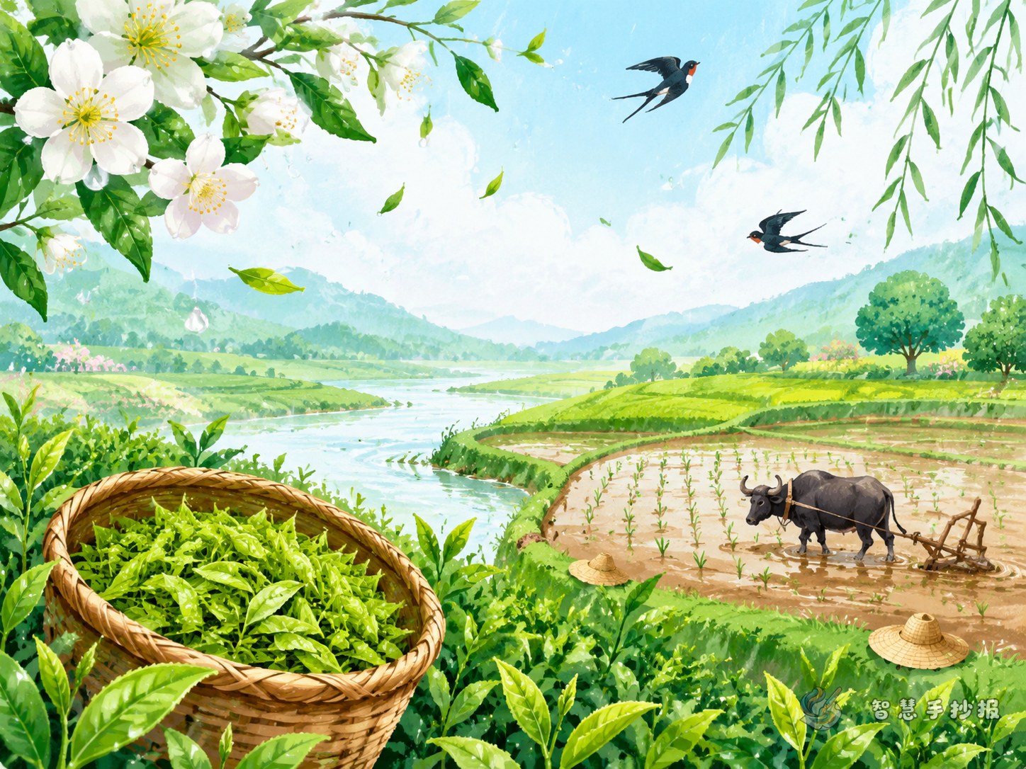 How can a Guyu handwritten newspaper show tea-picking and spring farming? - Poster topic cover image