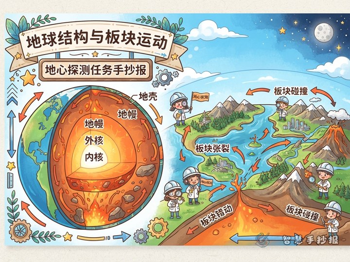 地心探测任务手抄报：地球结构和板块怎么画？ - 相关内容封面