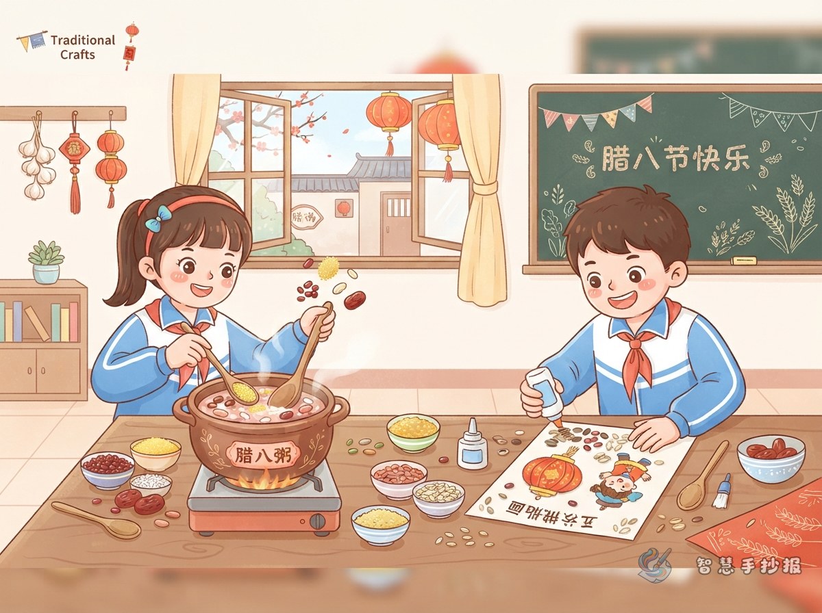 腊八节熬粥和五谷拼贴手抄报怎么做 - 智慧手抄报专题封面图