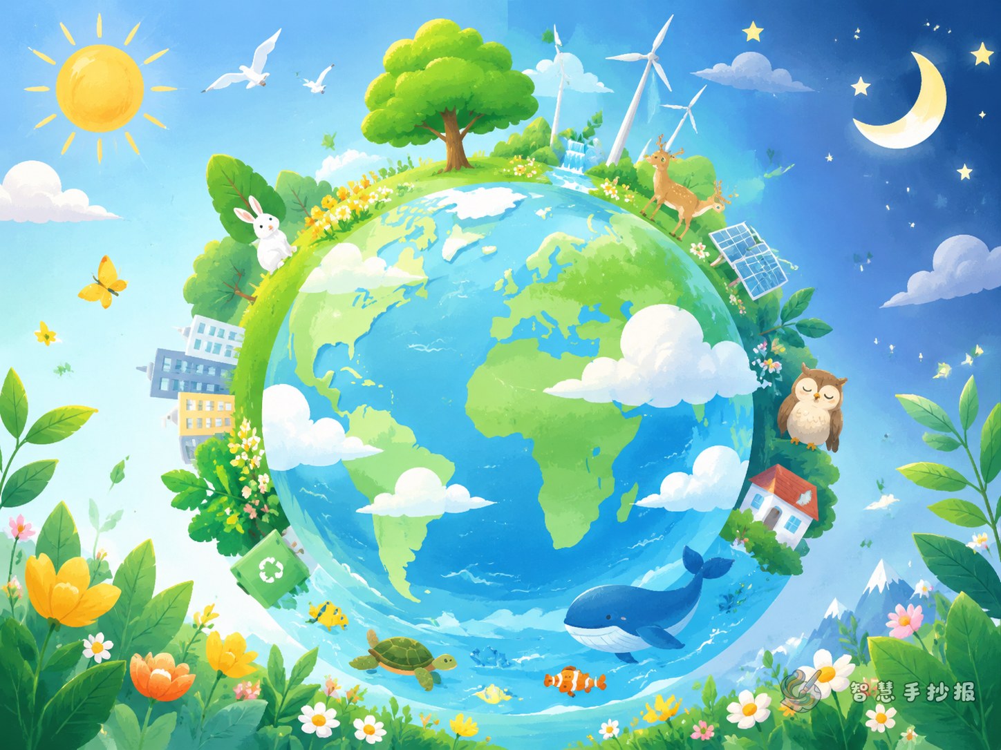 世界地球日手抄报怎么围绕&ldquo;地球的一天&rdquo;来写？ - 智慧手抄报专题封面图
