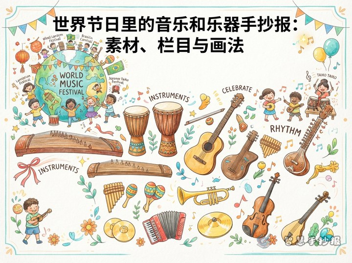 世界节日里的音乐和乐器手抄报：素材、栏目与画法 - 相关内容封面