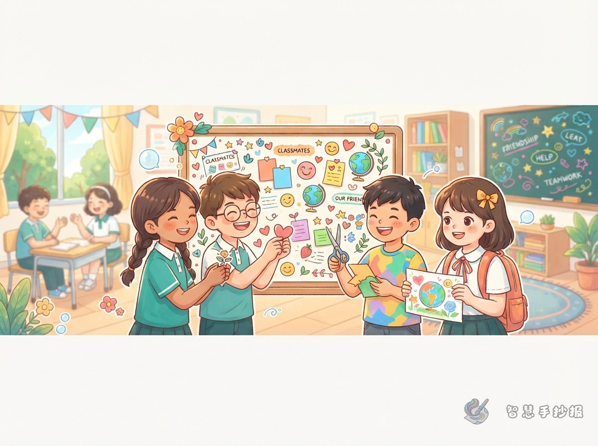 新同学融入班级手抄报怎么设计才有友爱感 - 智慧手抄报专题封面图
