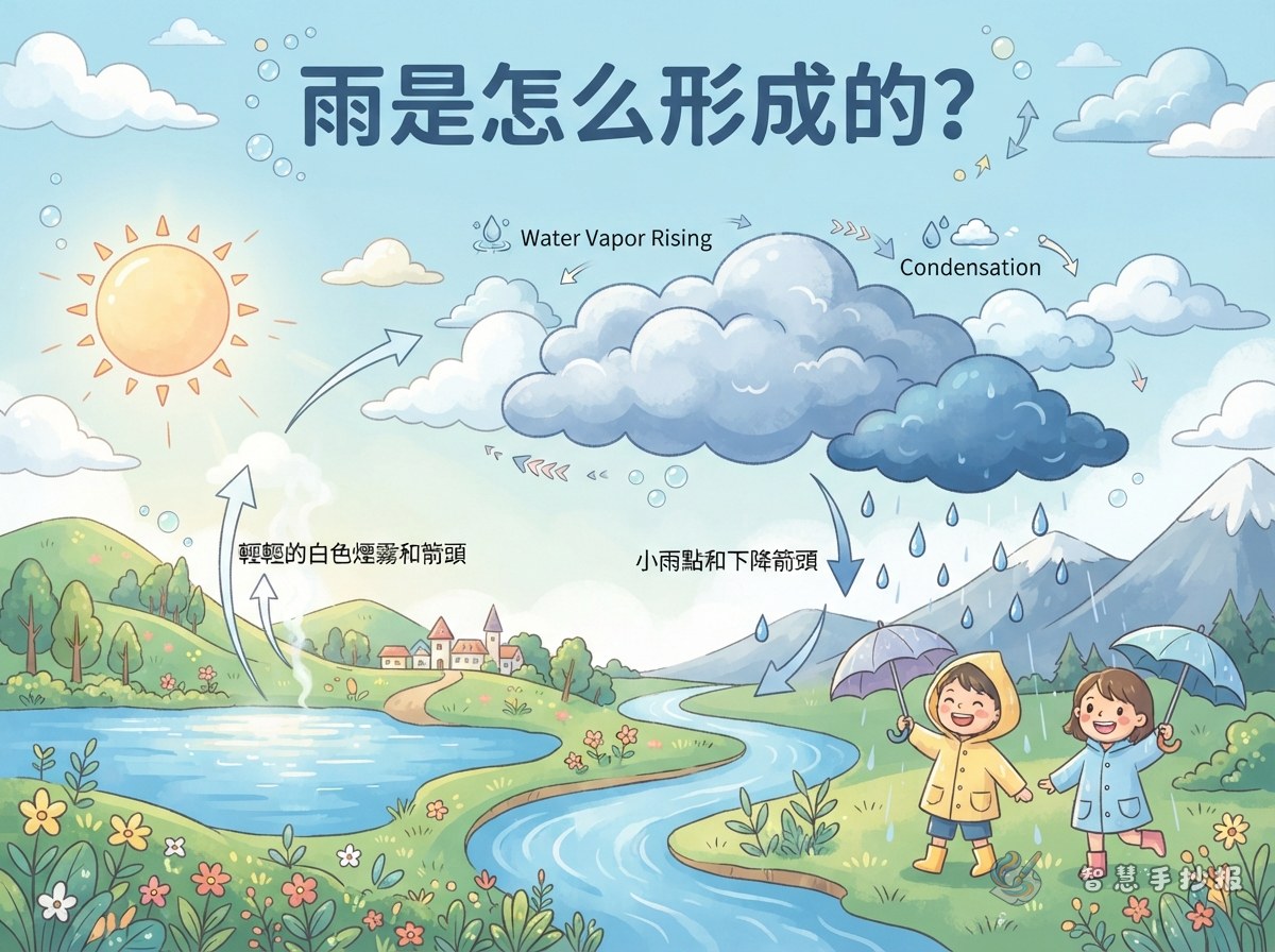 雨是怎么形成的？雨水科普手抄报内容与版面怎么安排 - 智慧手抄报专题封面图