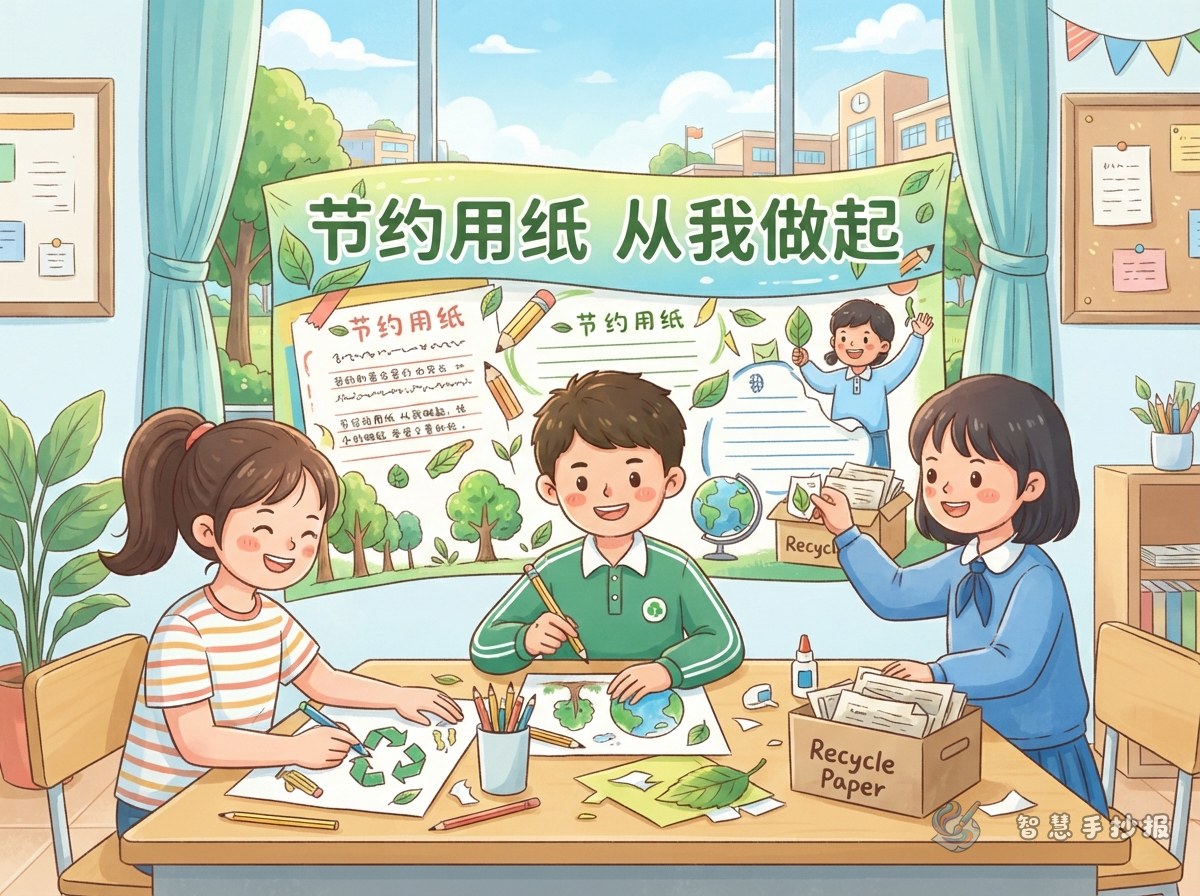 校园节能减排手抄报怎么做节约用纸主题 - 智慧手抄报专题封面图