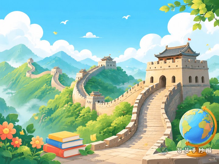 What should I write in a Great Wall handwritten newspaper? - Sketch cover for Chinese Architecture and Historical Landmarks Handwritten Newspaper