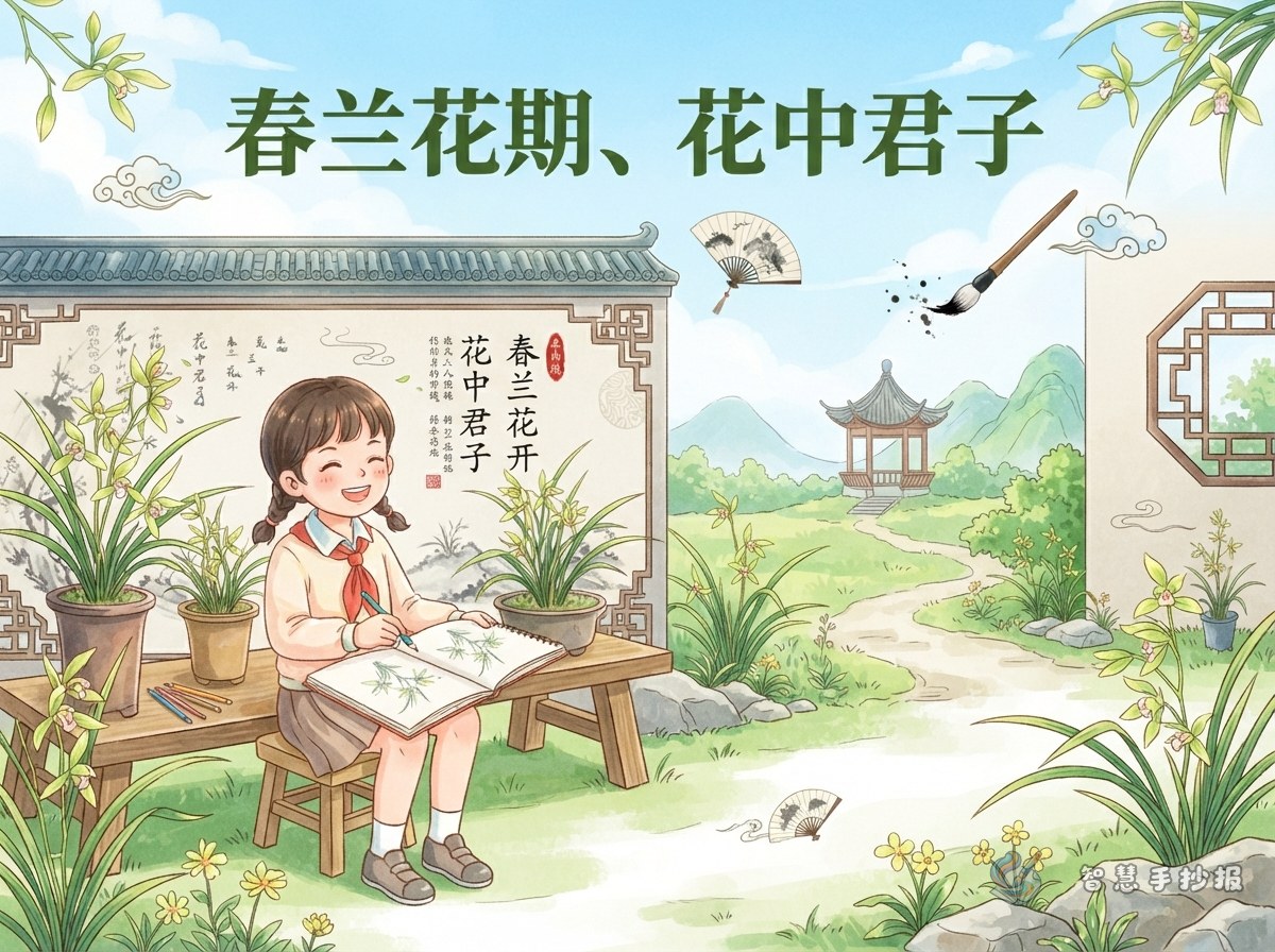 兰花手抄报怎么做？春兰花期、花中君子和清雅版面 - 智慧手抄报专题封面图