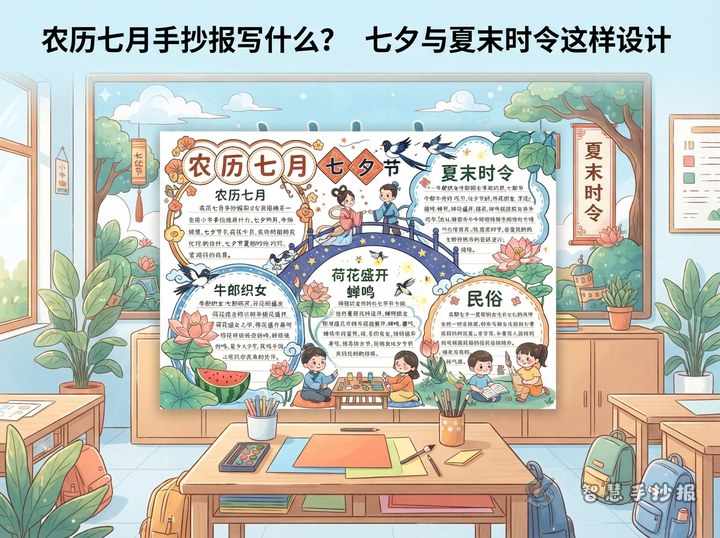 农历七月手抄报写什么？七夕与夏末时令这样设计 - 相关内容封面
