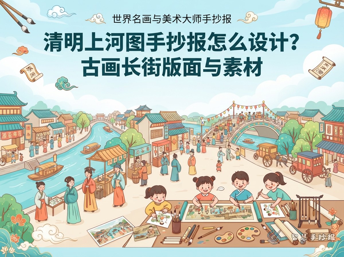 清明上河图手抄报怎么设计？古画长街版面与素材 - 智慧手抄报专题封面图