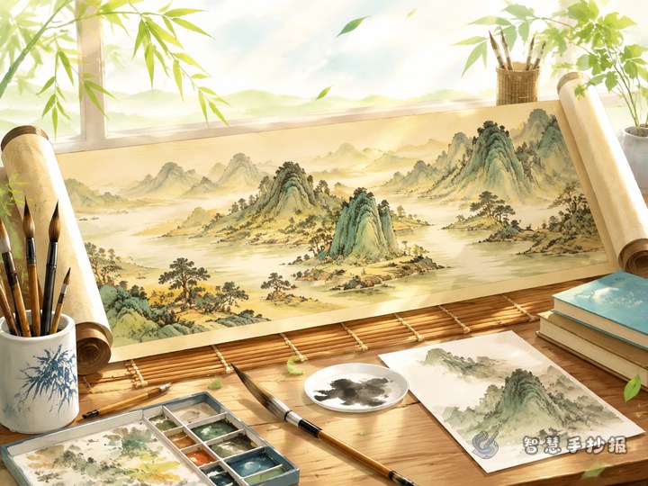 How to Make a Fuchun Mountains Handwritten Newspaper with Landscape Mood - Preview of Ancient Chinese Paintings and Masterpieces Handwritten Newspaper series