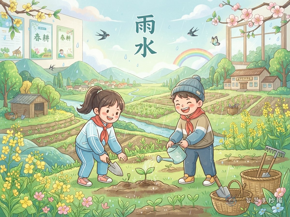 雨水节气春耕手抄报里能写哪些农谚和小知识 - 智慧手抄报专题封面图
