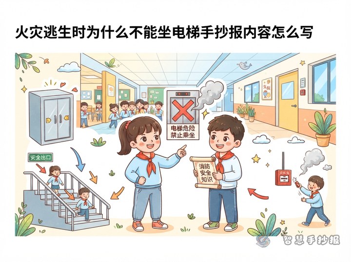 火灾逃生时为什么不能坐电梯手抄报内容怎么写 - 相关内容封面