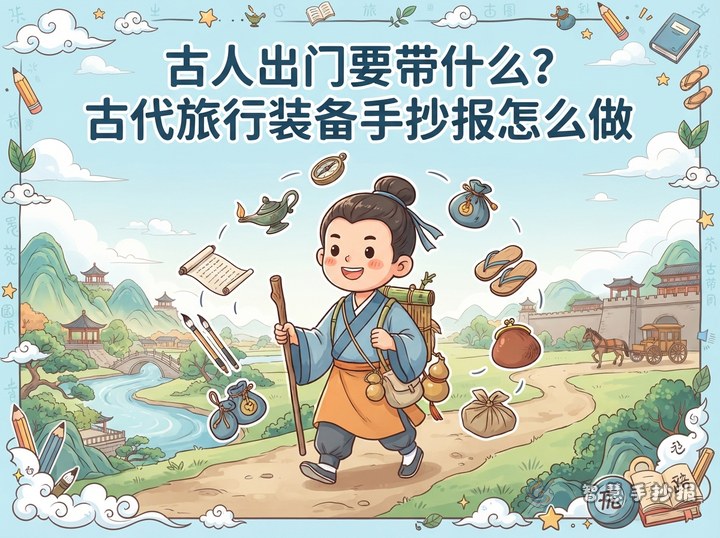 古人出门要带什么？古代旅行装备手抄报怎么做 - 中国古代交通工具与出行文化手抄报系列作品预览