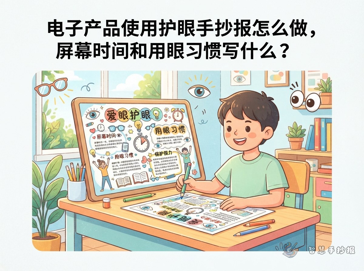 电子产品使用护眼手抄报怎么做，屏幕时间和用眼习惯写什么？ - 智慧手抄报专题封面图