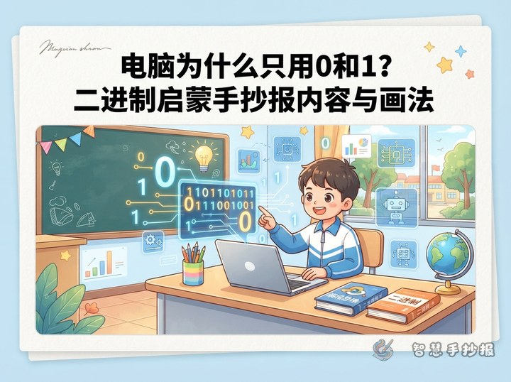 电脑为什么只用0和1？二进制启蒙手抄报内容与画法 - 相关内容封面