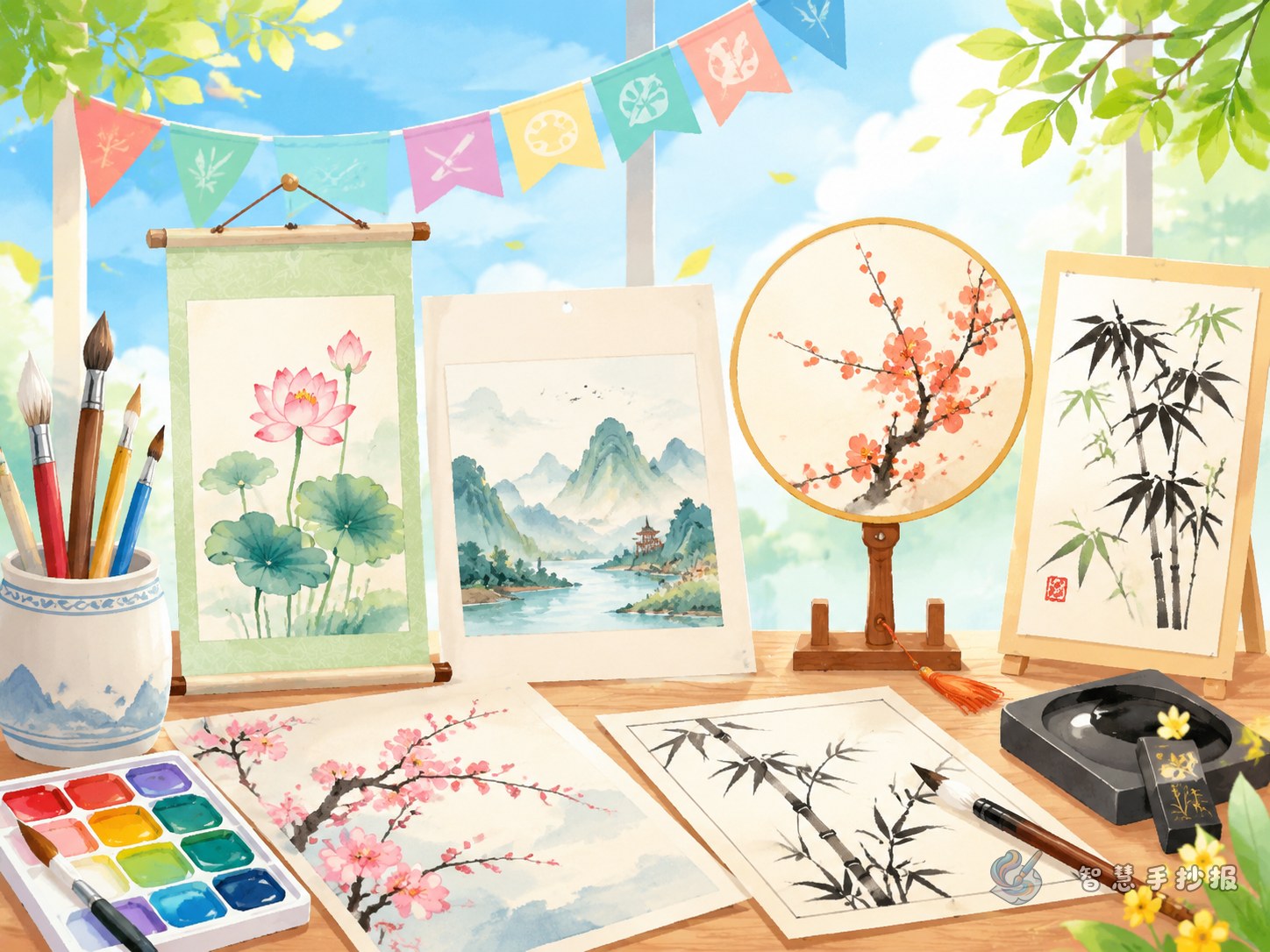 校园艺术节书画展手抄报作品介绍卡怎么写 - Poster topic cover image