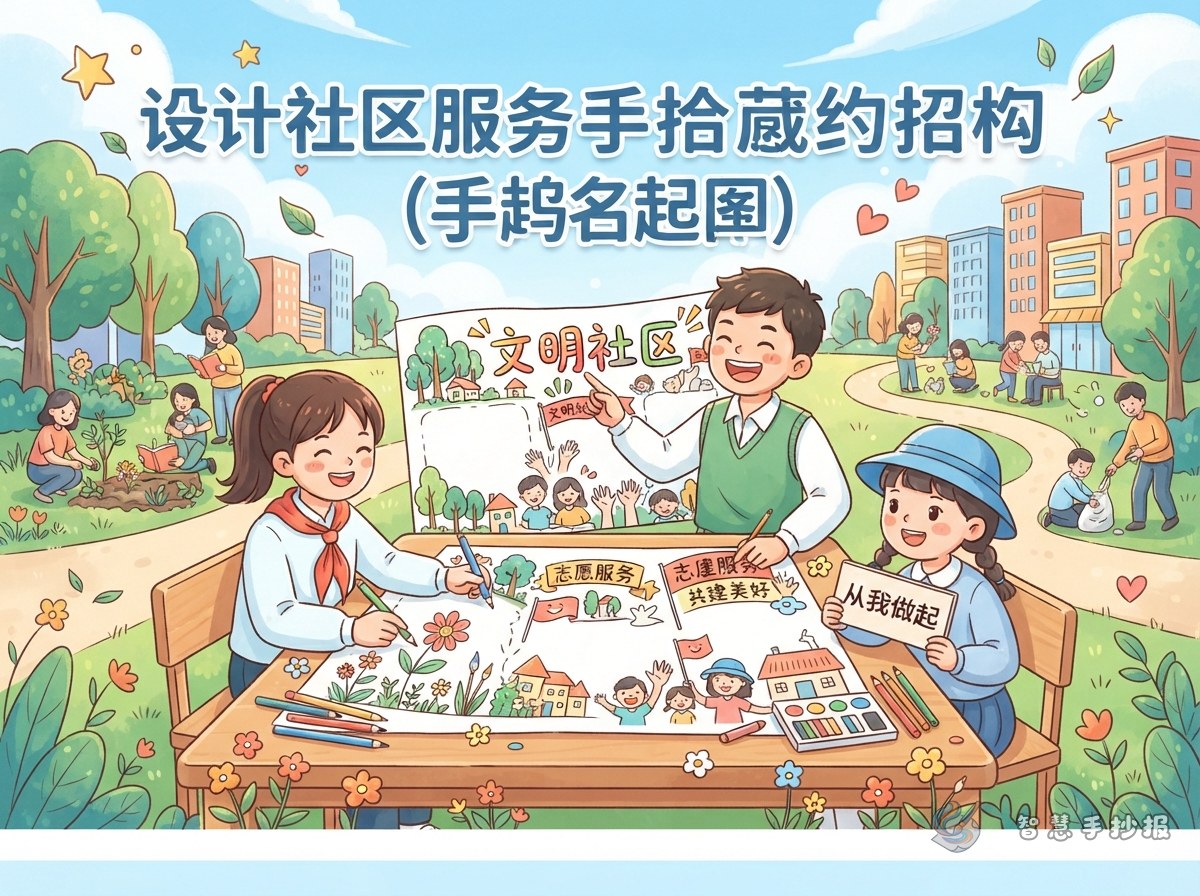 社区文明引导志愿服务手抄报怎么设计？ - 智慧手抄报专题封面图