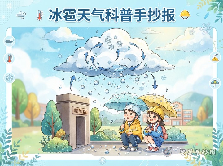 冰雹天气科普手抄报怎么写？形成过程、避险要点和版面布局 - 相关内容封面