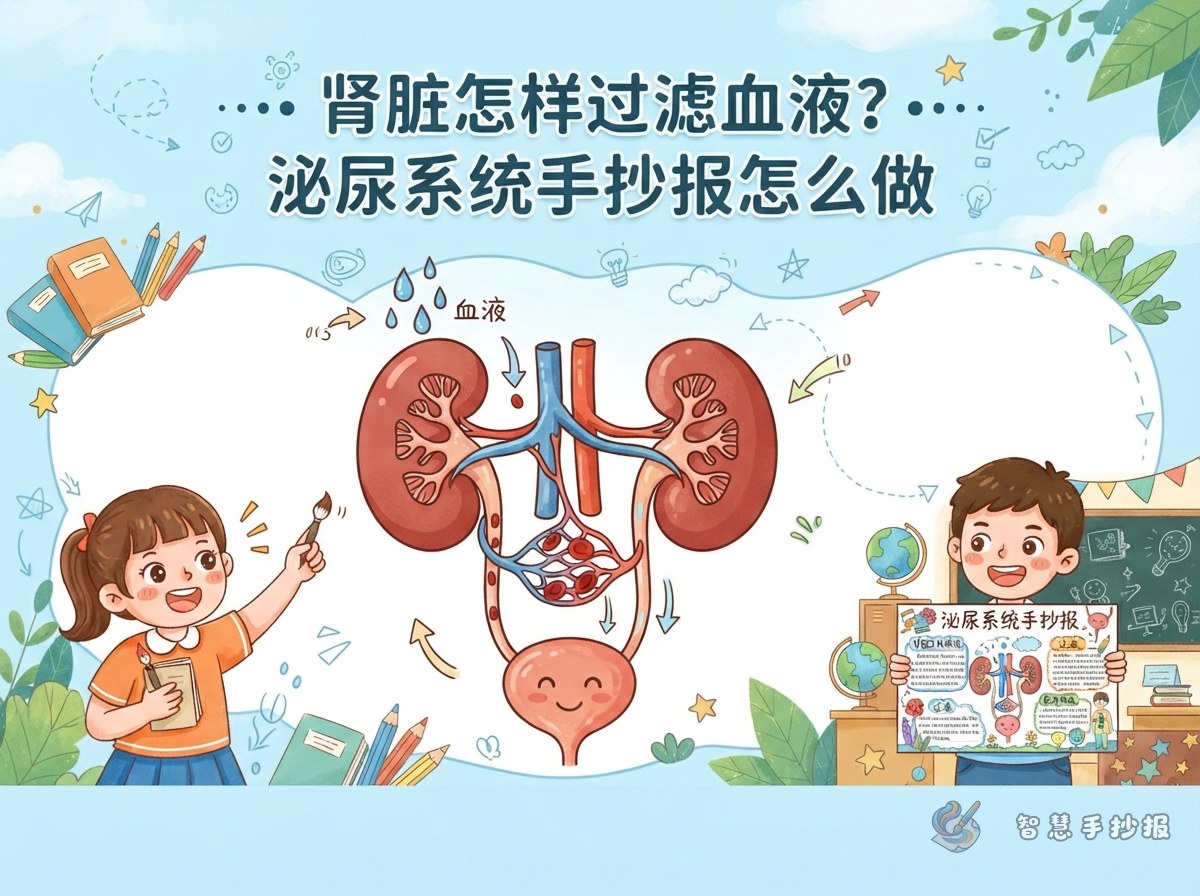 肾脏怎样过滤血液？泌尿系统手抄报怎么做 - 智慧手抄报专题封面图