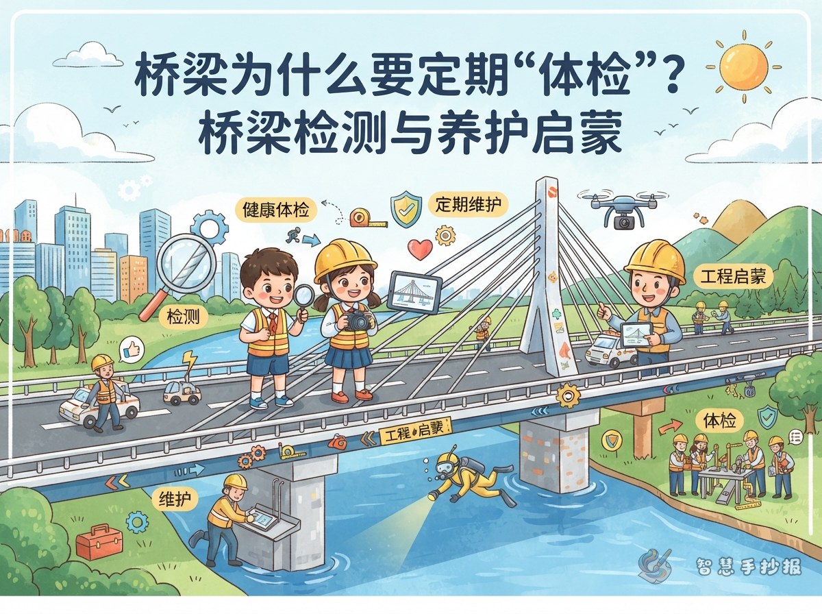 桥梁为什么要定期&ldquo;体检&rdquo;？桥梁检测与养护手抄报思路 - 智慧手抄报专题封面图