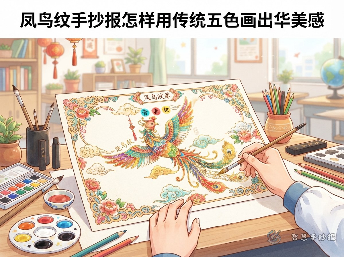How to Make a Chinese Phoenix Motif Poster with Five Traditional Colors - Poster topic cover image