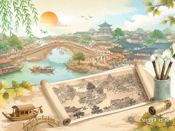 What sections can I use for a hand-copied newspaper about Bianjing in Along the River During the Qingming Festival? - Related topic thumbnail