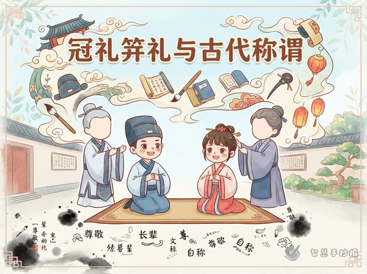 冠礼笄礼与古代称谓手抄报怎么做 - 智慧手抄报专题封面图