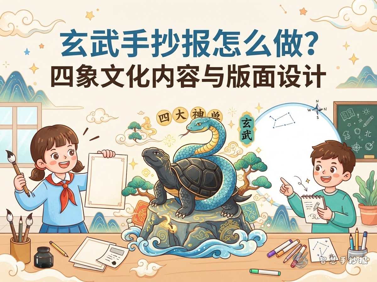 玄武手抄报怎么做？四象文化内容与版面设计 - 智慧手抄报专题封面图