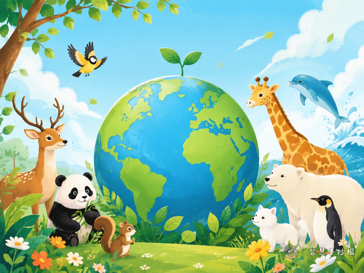 世界地球日生态保护手抄报能不能从动物家园来写？ - 智慧手抄报专题封面图