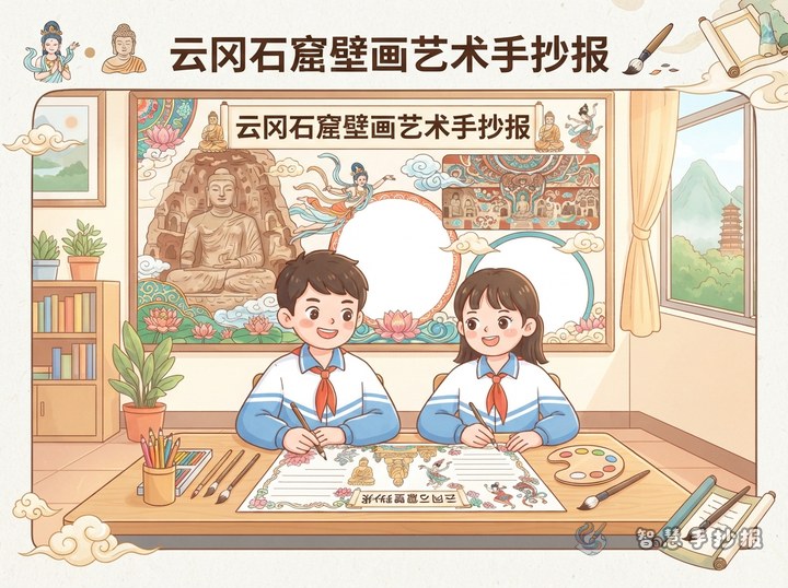 云冈石窟壁画艺术手抄报怎么画更有文化感 - 相关内容封面