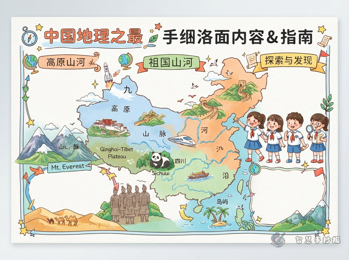 中国地理之最手抄报写哪些内容，版面怎么排不乱 - 智慧手抄报专题封面图