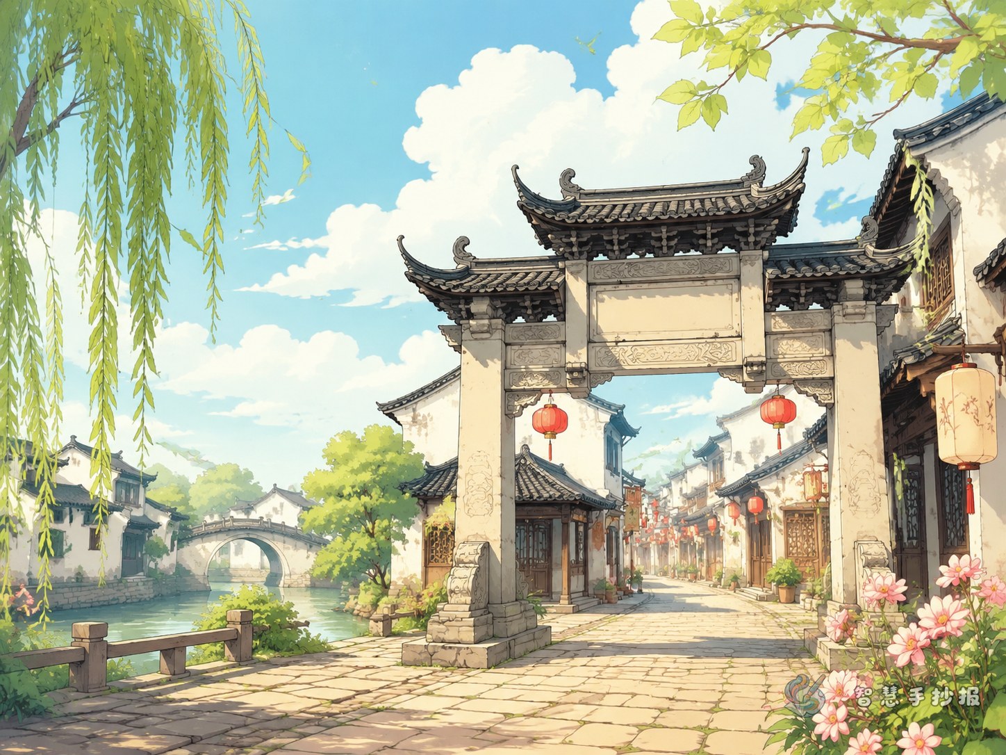 古镇石板路和老街牌坊手抄报写什么更有传统韵味？ - 智慧手抄报专题封面图