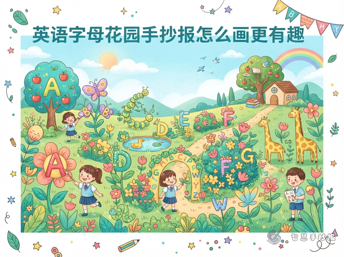 英语字母花园手抄报怎么画更有趣 - 智慧手抄报专题封面图