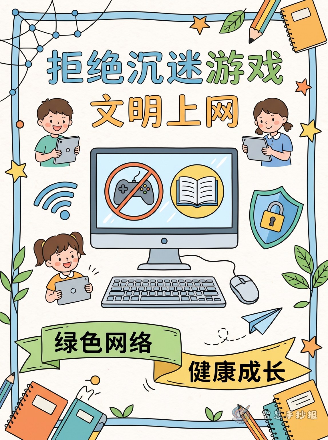 How to Make a Handwritten Newspaper About Refusing Game Addiction and Civilized Internet Use - Poster topic cover image