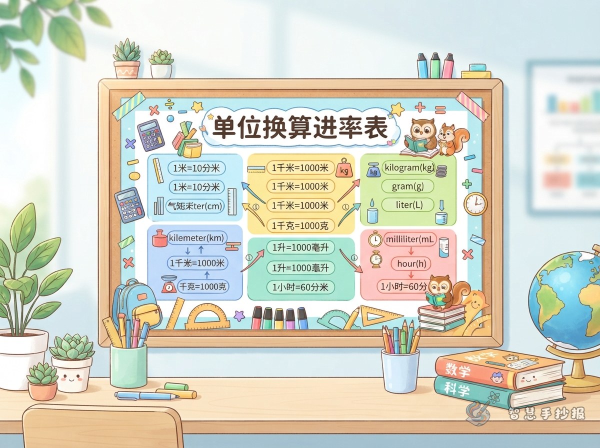 单位换算进率表怎么画手抄报：一张表记住常用单位 - 智慧手抄报专题封面图