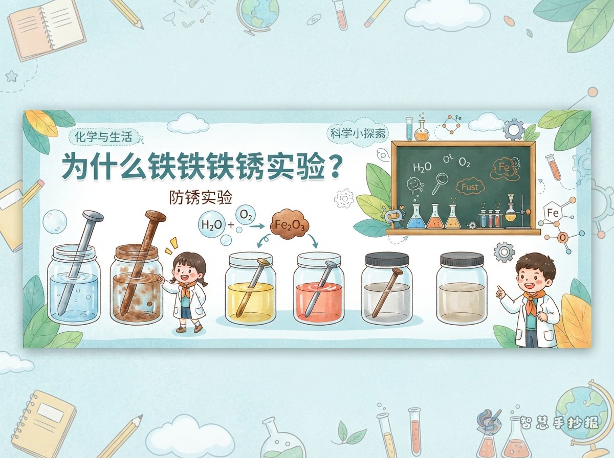 铁钉为什么会生锈？防锈小实验手抄报怎么做 - 智慧手抄报专题封面图