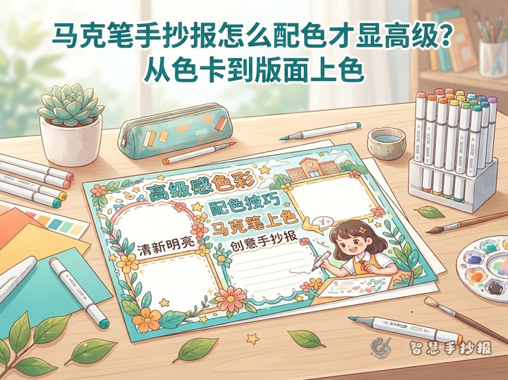 马克笔手抄报怎么配色才显高级？从色卡到版面上色 - 相关内容封面
