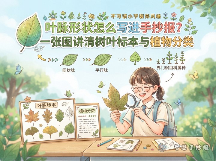 叶脉形状怎么写进手抄报？一张图讲清树叶标本与植物分类 - 树叶标本与植物分类手抄报系列作品预览