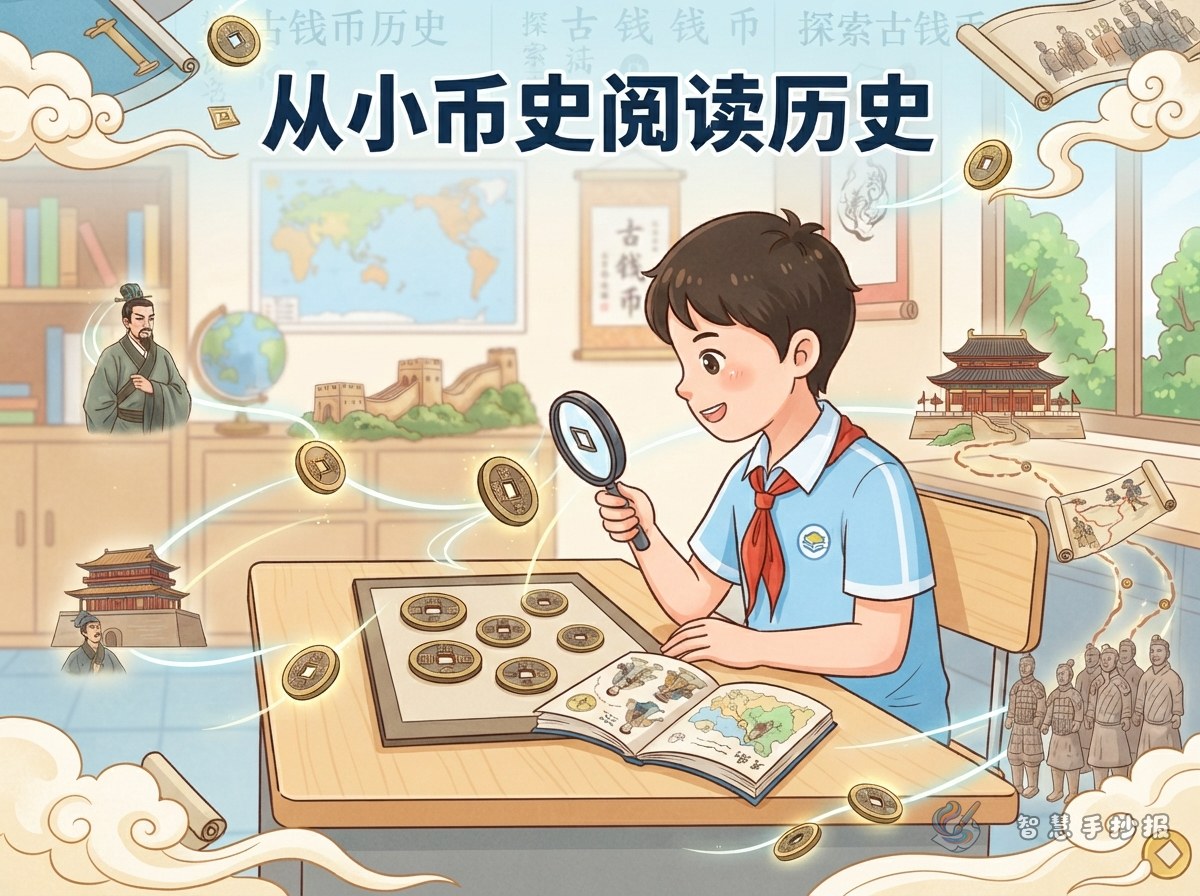 古代钱币手抄报写什么？从一枚小钱读懂历史变化 - 智慧手抄报专题封面图