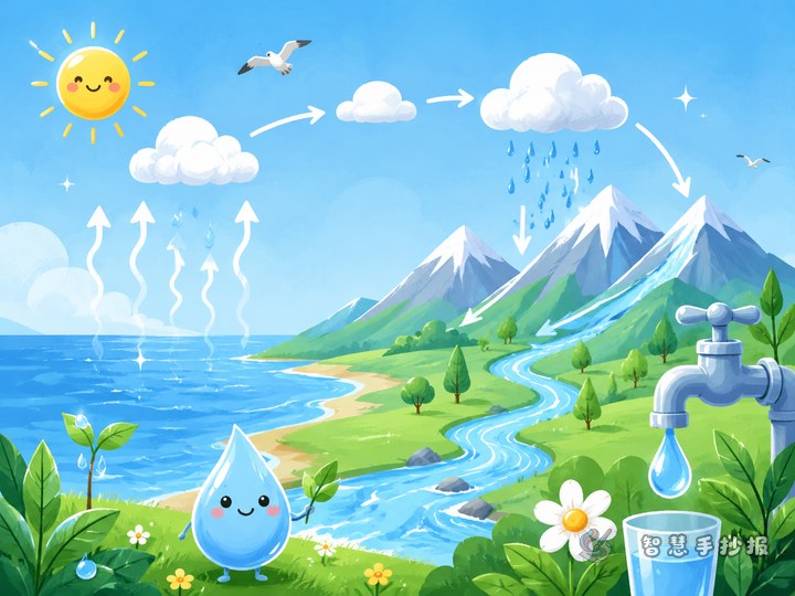 What should I write on a water cycle poster to keep it simple and clear? - Poster line art preview