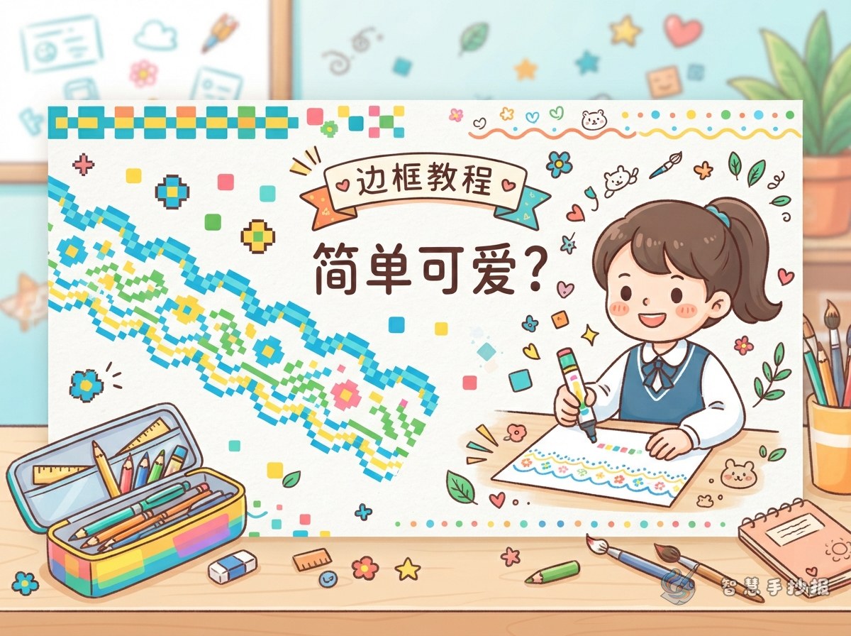 手抄报边框怎么画简单又可爱？彩色小方块像素花边教程 - 智慧手抄报专题封面图