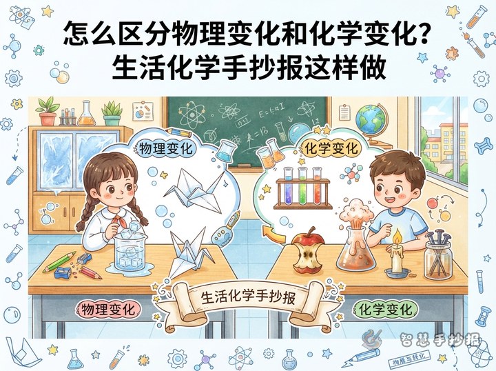 怎么区分物理变化和化学变化？生活化学手抄报这样做 - 相关内容封面