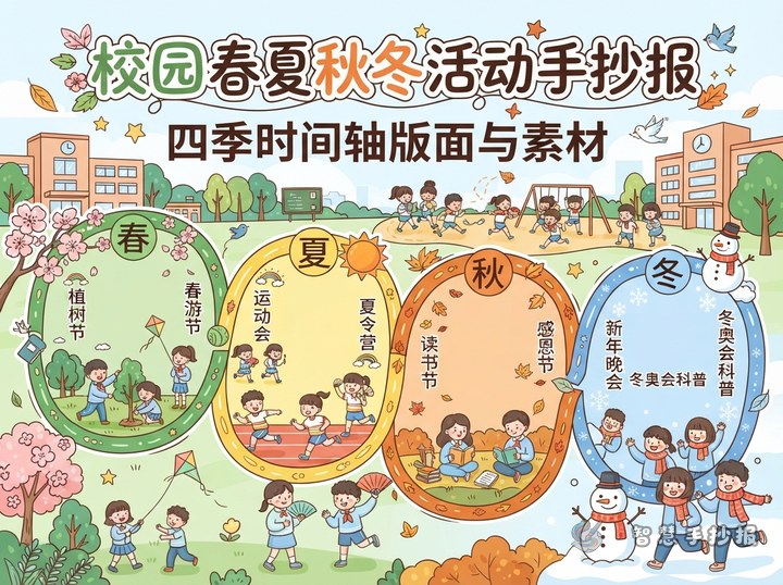 校园春夏秋冬活动手抄报写什么？四季时间轴版面与素材 - 相关内容封面
